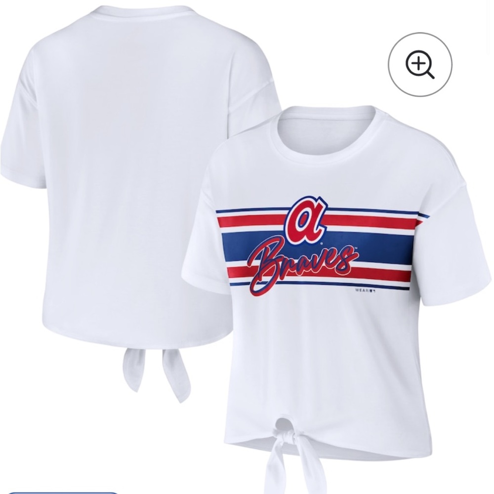 Atlanta Braves WEAR by Erin Andrews Women's Tie-Front T-Shirt - White